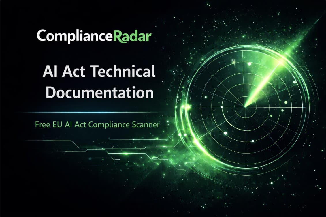 AI Act Technical Documentation cover with ComplianceRadar.dev branding and radar visual